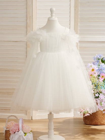 NumberSea - Ball - Gown/Princess Satin Tulle Tea - length Ivory Flower Girl Dress