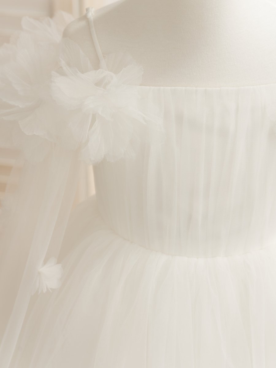 NumberSea - Ball - Gown/Princess Satin Tulle Tea - length Ivory Flower Girl Dress