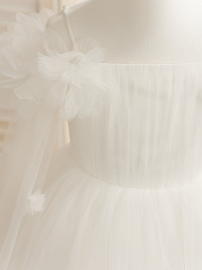 NumberSea - Ball - Gown/Princess Satin Tulle Tea - length Ivory Flower Girl Dress