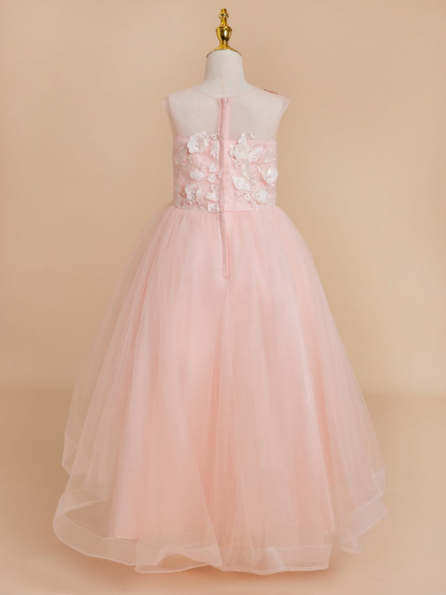 NumberSea - Ball - Gown/Princess Tulle Asymmetrical Pink Flower Girl Dress