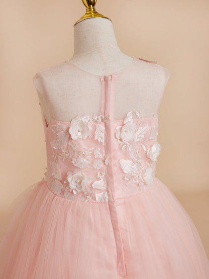 NumberSea - Ball - Gown/Princess Tulle Asymmetrical Pink Flower Girl Dress