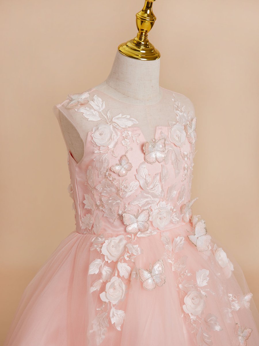 NumberSea - Ball - Gown/Princess Tulle Asymmetrical Pink Flower Girl Dress