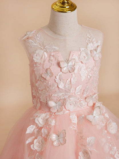 NumberSea - Ball - Gown/Princess Tulle Asymmetrical Pink Flower Girl Dress