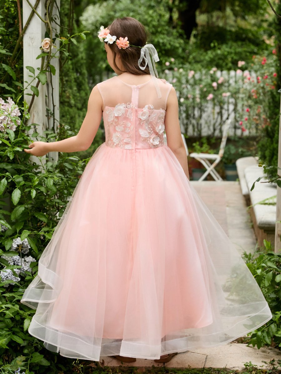 NumberSea - Ball - Gown/Princess Tulle Asymmetrical Pink Flower Girl Dress