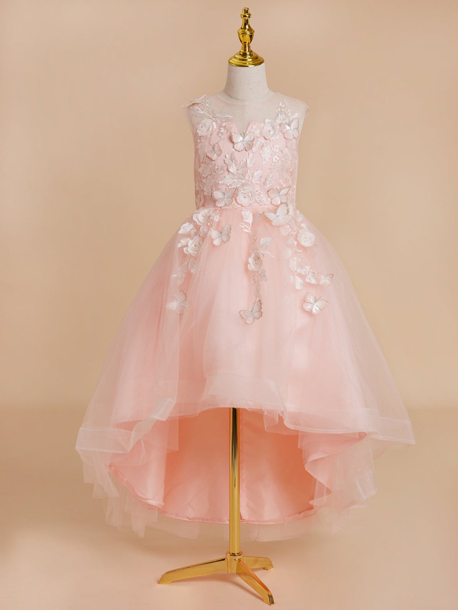 NumberSea - Ball - Gown/Princess Tulle Asymmetrical Pink Flower Girl Dress