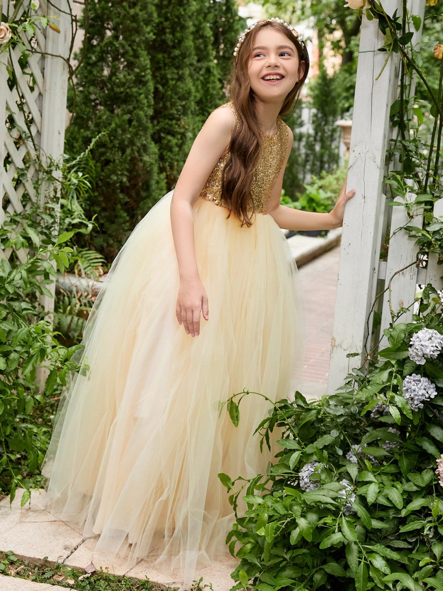 NumberSea - Ball - Gown/Princess Tulle Floor - length Champagne Flower Girl Dress