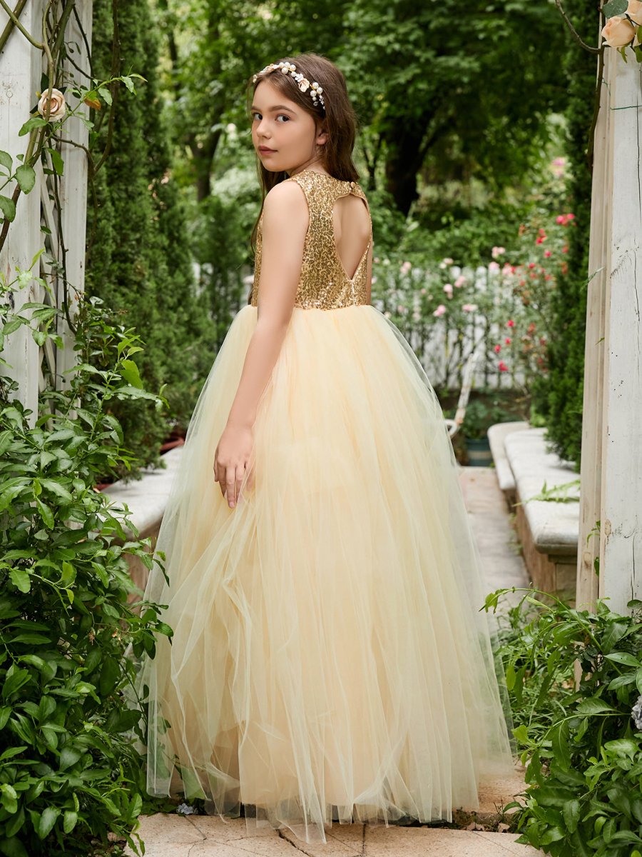 NumberSea - Ball - Gown/Princess Tulle Floor - length Champagne Flower Girl Dress