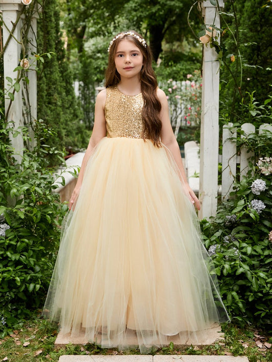 NumberSea - Ball - Gown/Princess Tulle Floor - length Champagne Flower Girl Dress