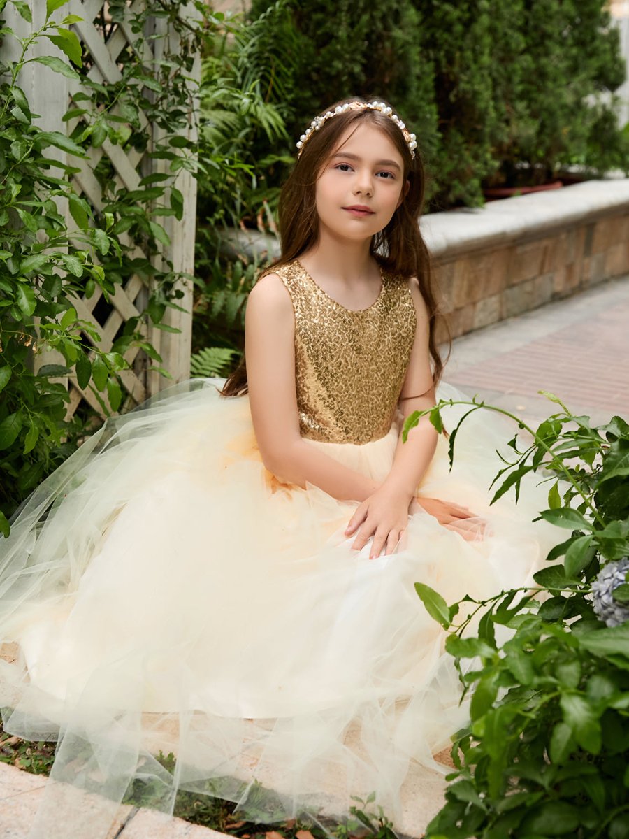 NumberSea - Ball - Gown/Princess Tulle Floor - length Champagne Flower Girl Dress