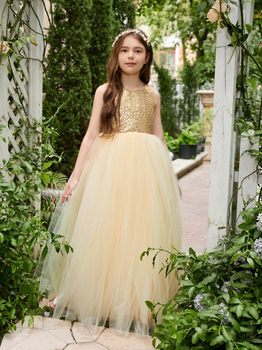 NumberSea - Ball - Gown/Princess Tulle Floor - length Champagne Flower Girl Dress