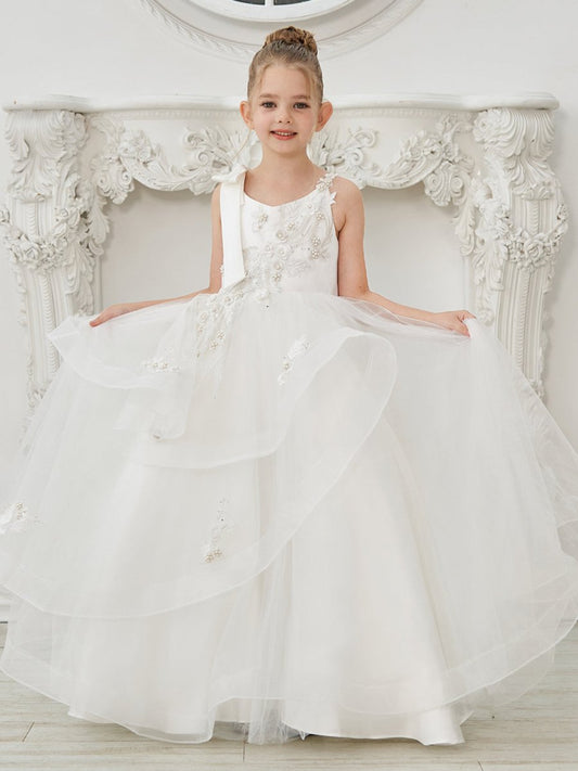 NumberSea - Ball - Gown/Princess Tulle Floor - length First Communion Flower Girl Dress