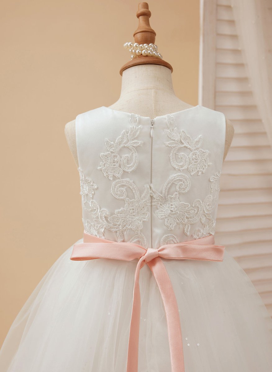 NumberSea - Ball - Gown/Princess Tulle Floor - length Ivory Flower Girl Dress