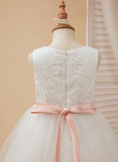 NumberSea - Ball - Gown/Princess Tulle Floor - length Ivory Flower Girl Dress