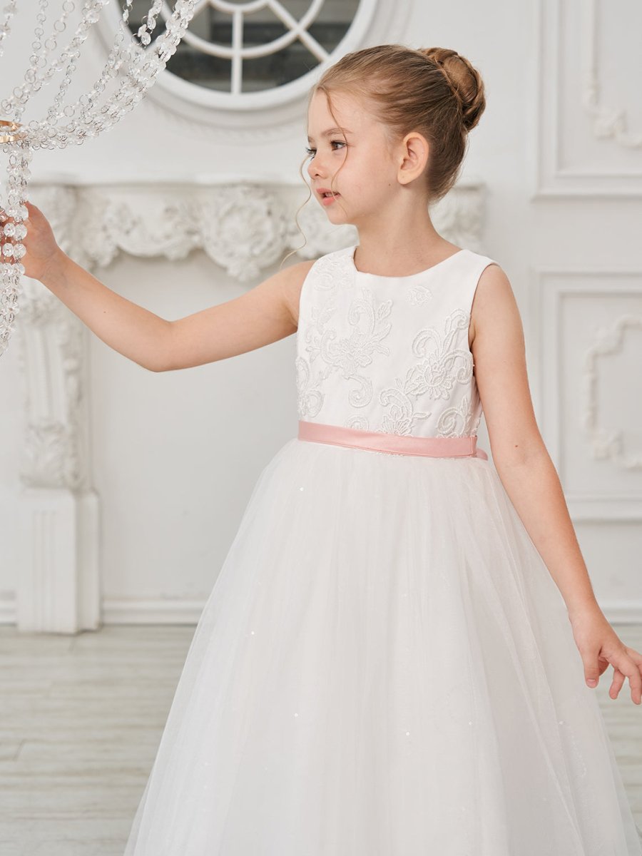 NumberSea - Ball - Gown/Princess Tulle Floor - length Ivory Flower Girl Dress