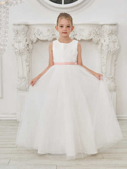 NumberSea - Ball - Gown/Princess Tulle Floor - length Ivory Flower Girl Dress