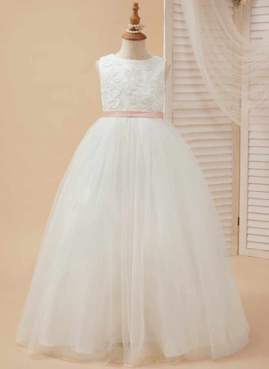 NumberSea - Ball - Gown/Princess Tulle Floor - length Ivory Flower Girl Dress