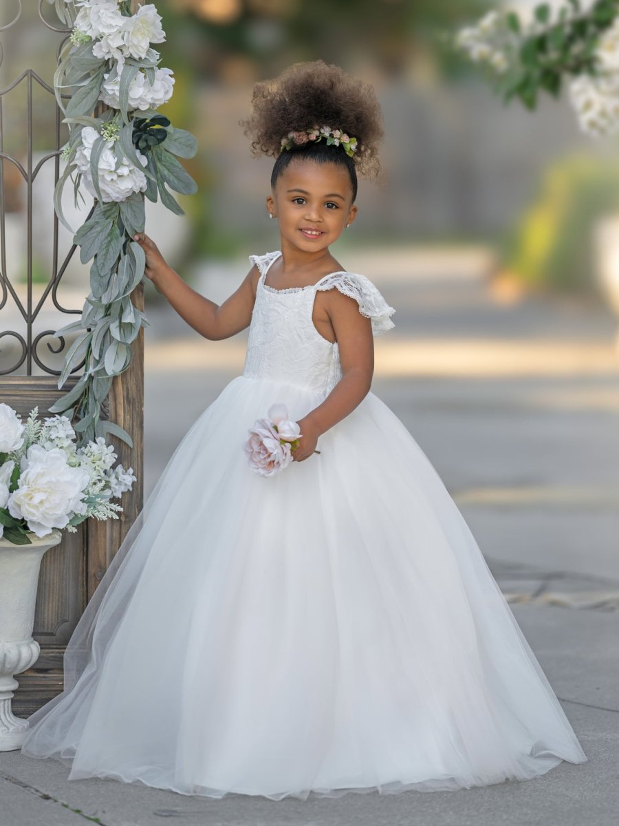 NumberSea - Ball - Gown/Princess Tulle Floor - length Ivory Flower Girl Dress