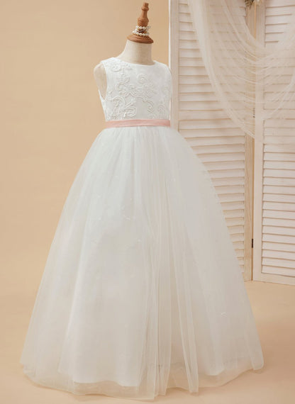 NumberSea - Ball - Gown/Princess Tulle Floor - length Ivory Flower Girl Dress