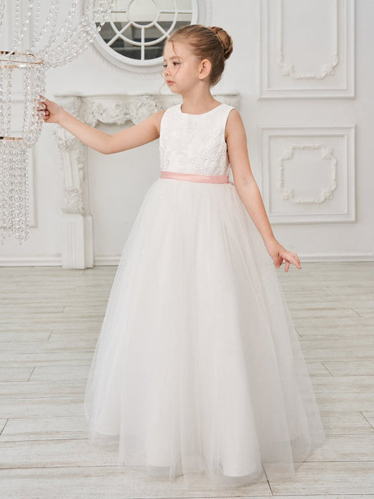 NumberSea - Ball - Gown/Princess Tulle Floor - length Ivory Flower Girl Dress