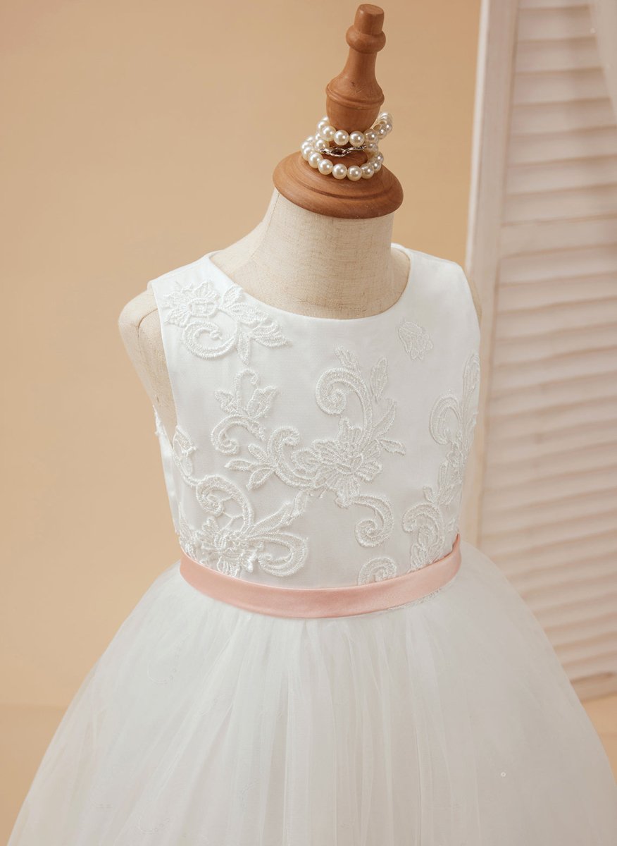 NumberSea - Ball - Gown/Princess Tulle Floor - length Ivory Flower Girl Dress