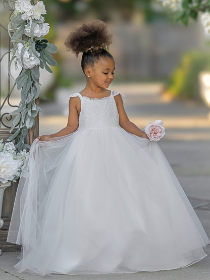 NumberSea - Ball - Gown/Princess Tulle Floor - length Ivory Flower Girl Dress