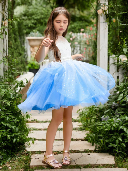 NumberSea - Ball - Gown/Princess Tulle Knee - length Blue Flower Girl Dress