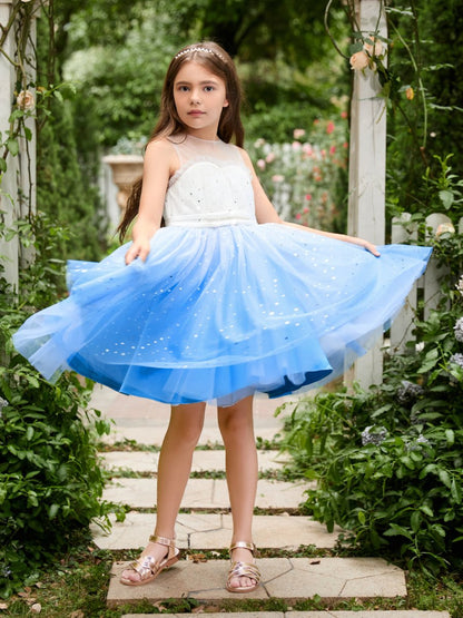 NumberSea - Ball - Gown/Princess Tulle Knee - length Blue Flower Girl Dress