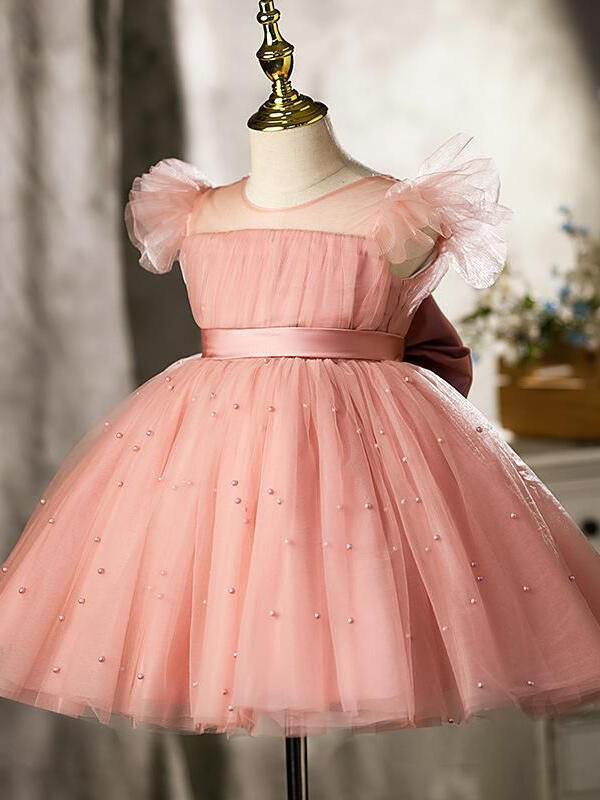 NumberSea - Ball - Gown/Princess Tulle Knee - length Pearl Pink Flower Girl Dress