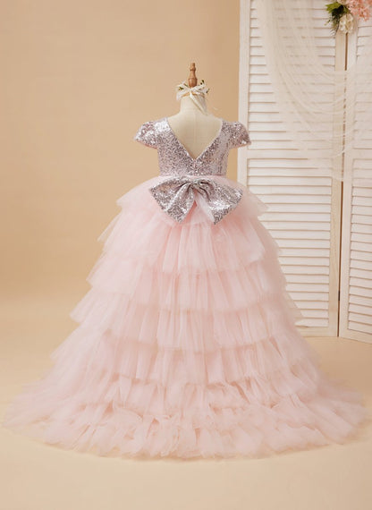 NumberSea - Ball - Gown/Princess Tulle Pink Birthday Flower Girl Dress