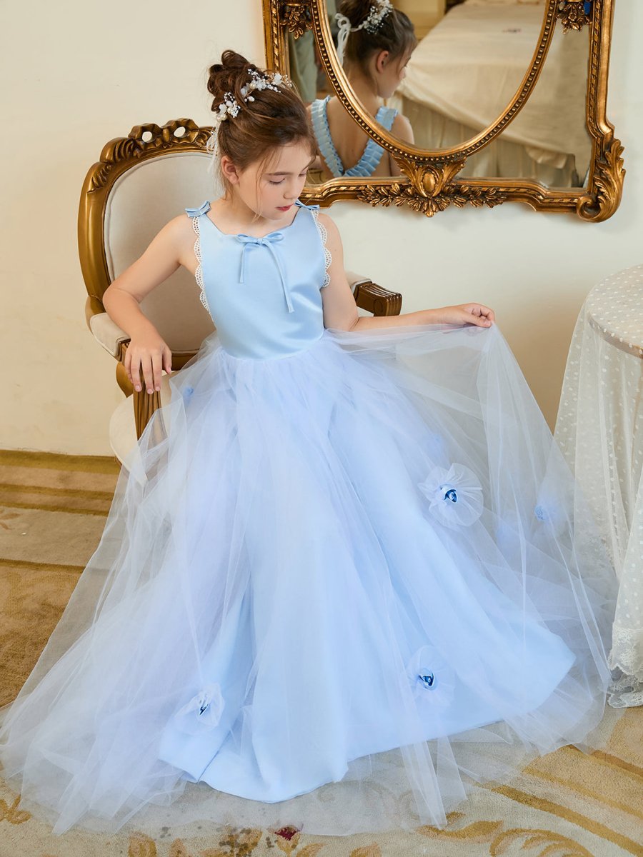 NumberSea - Ball - Gown/Princess Tulle Sweep Train Blue Flower Girl Dress