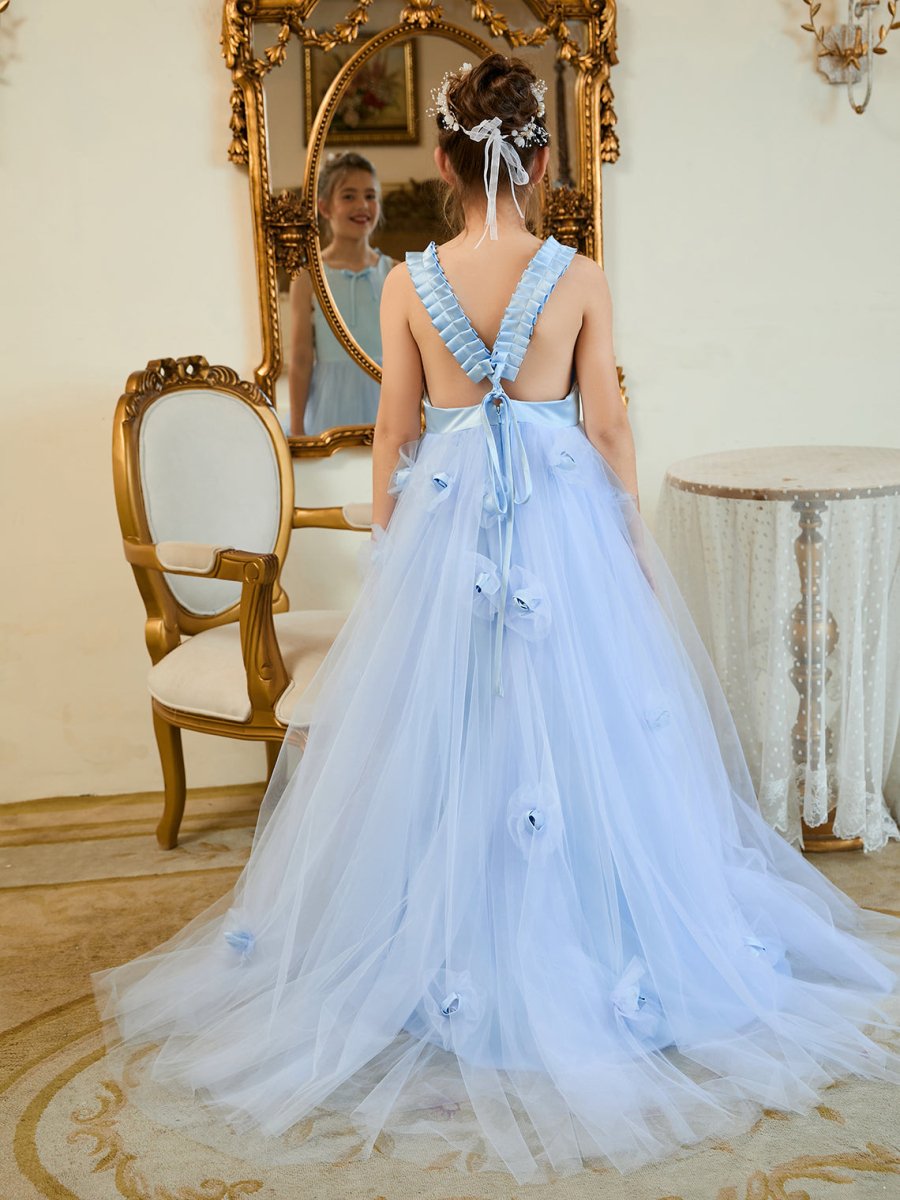 NumberSea - Ball - Gown/Princess Tulle Sweep Train Blue Flower Girl Dress