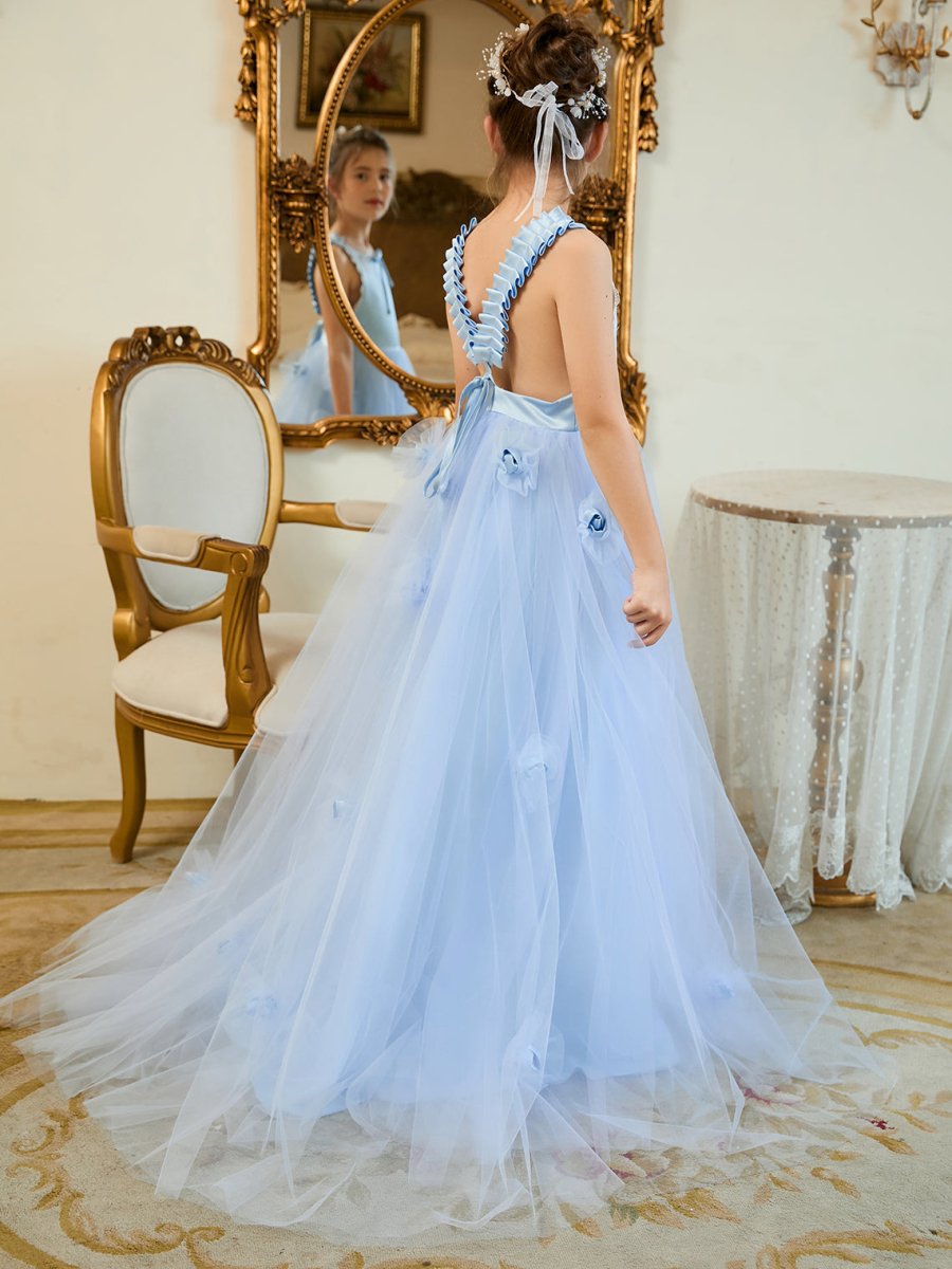 NumberSea - Ball - Gown/Princess Tulle Sweep Train Blue Flower Girl Dress