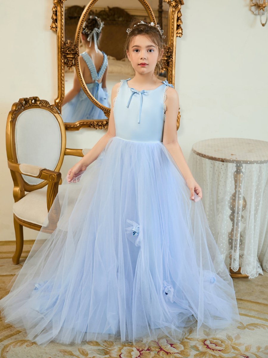 NumberSea - Ball - Gown/Princess Tulle Sweep Train Blue Flower Girl Dress