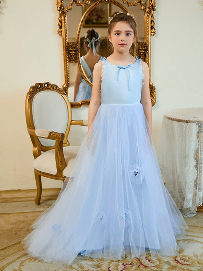 NumberSea - Ball - Gown/Princess Tulle Sweep Train Blue Flower Girl Dress