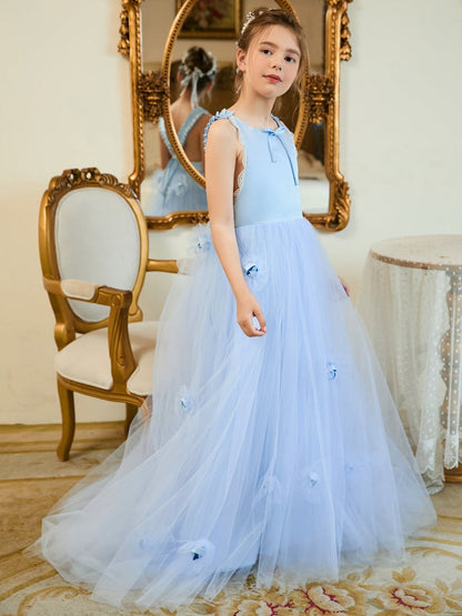 NumberSea - Ball - Gown/Princess Tulle Sweep Train Blue Flower Girl Dress