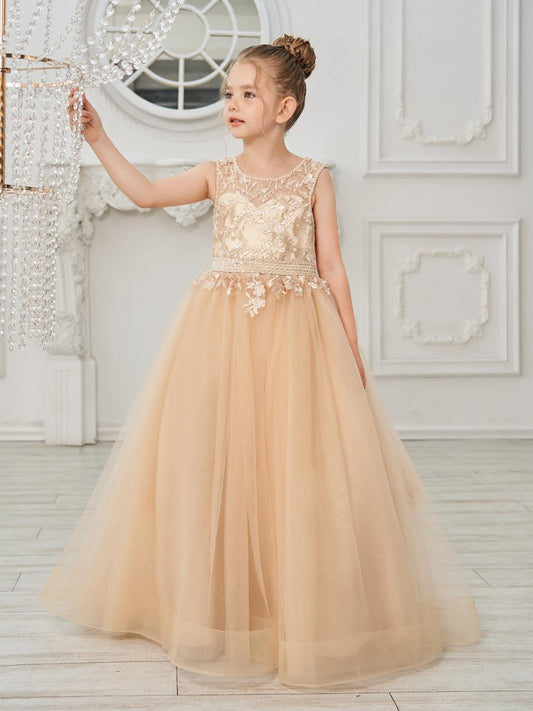 NumberSea - Ball - Gown/Princess Tulle Sweep Train Champagne Flower Girl Dress