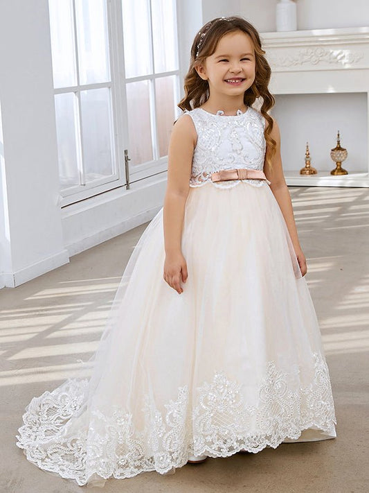 NumberSea - Ball - Gown/Princess Tulle Sweep Train Ivory Flower Girl Dress