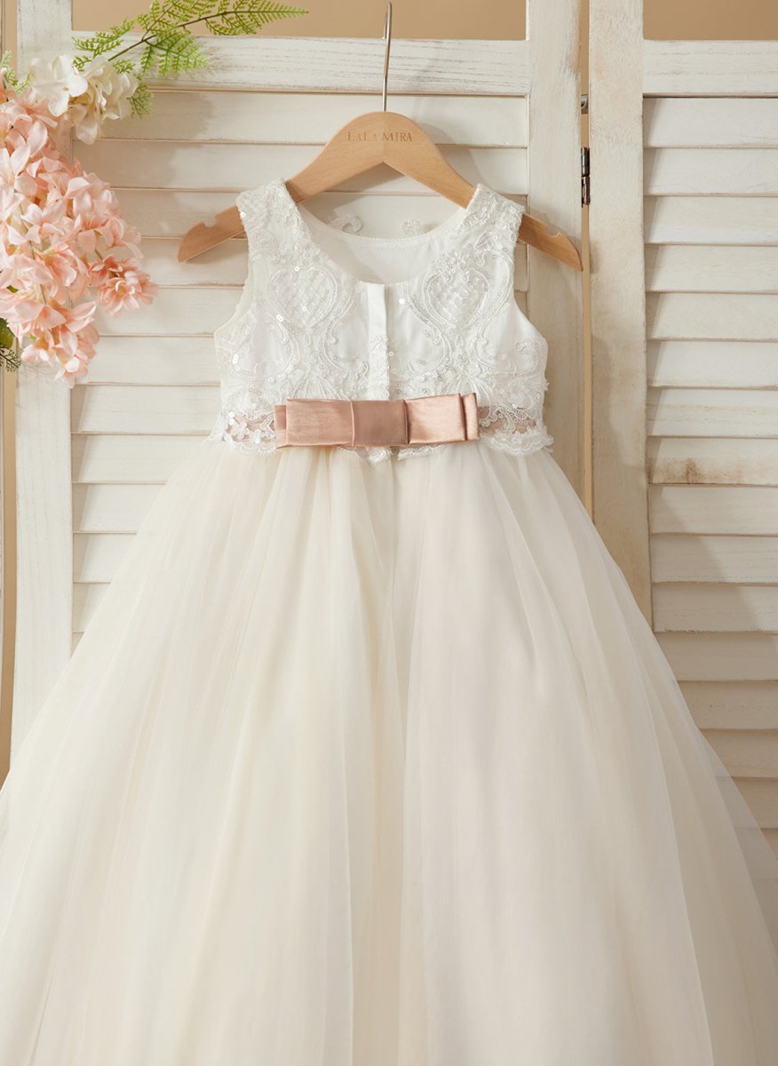 NumberSea - Ball - Gown/Princess Tulle Sweep Train Ivory Flower Girl Dress