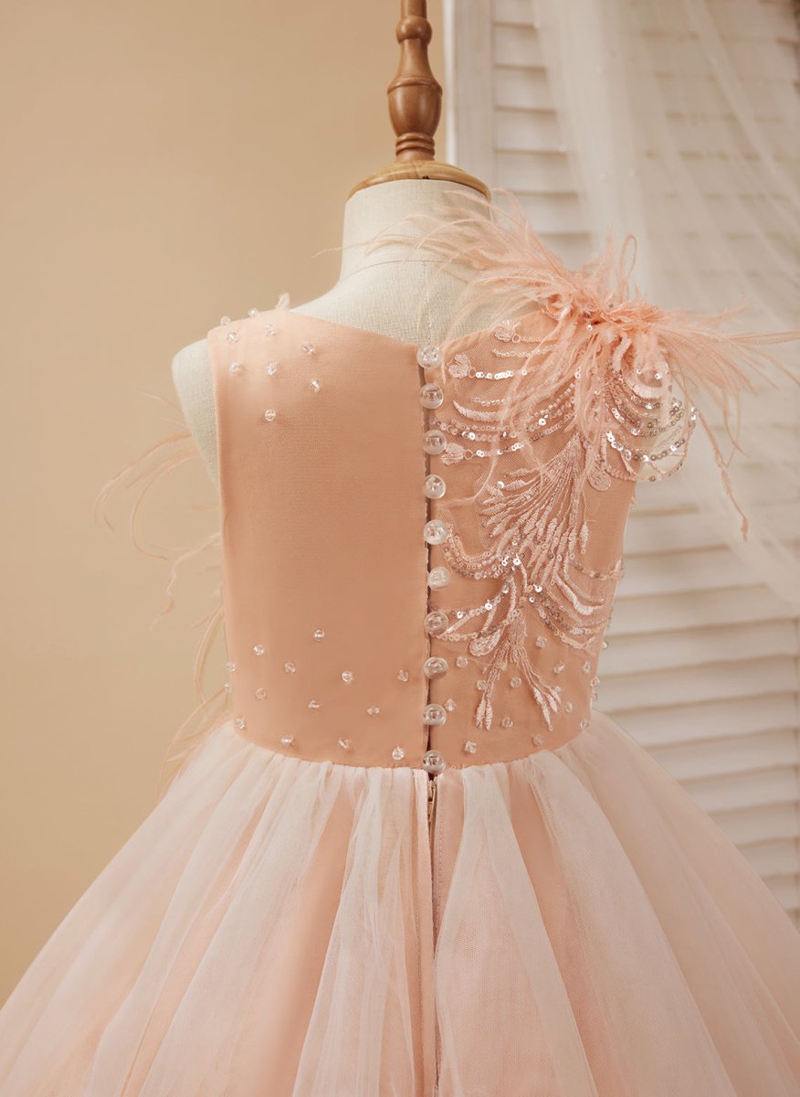 NumberSea - Ball - Gown/Princess Tulle Sweep Train Pink Flower Girl Dress