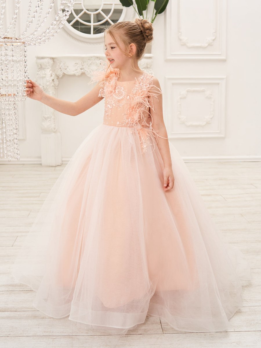 NumberSea - Ball - Gown/Princess Tulle Sweep Train Pink Flower Girl Dress