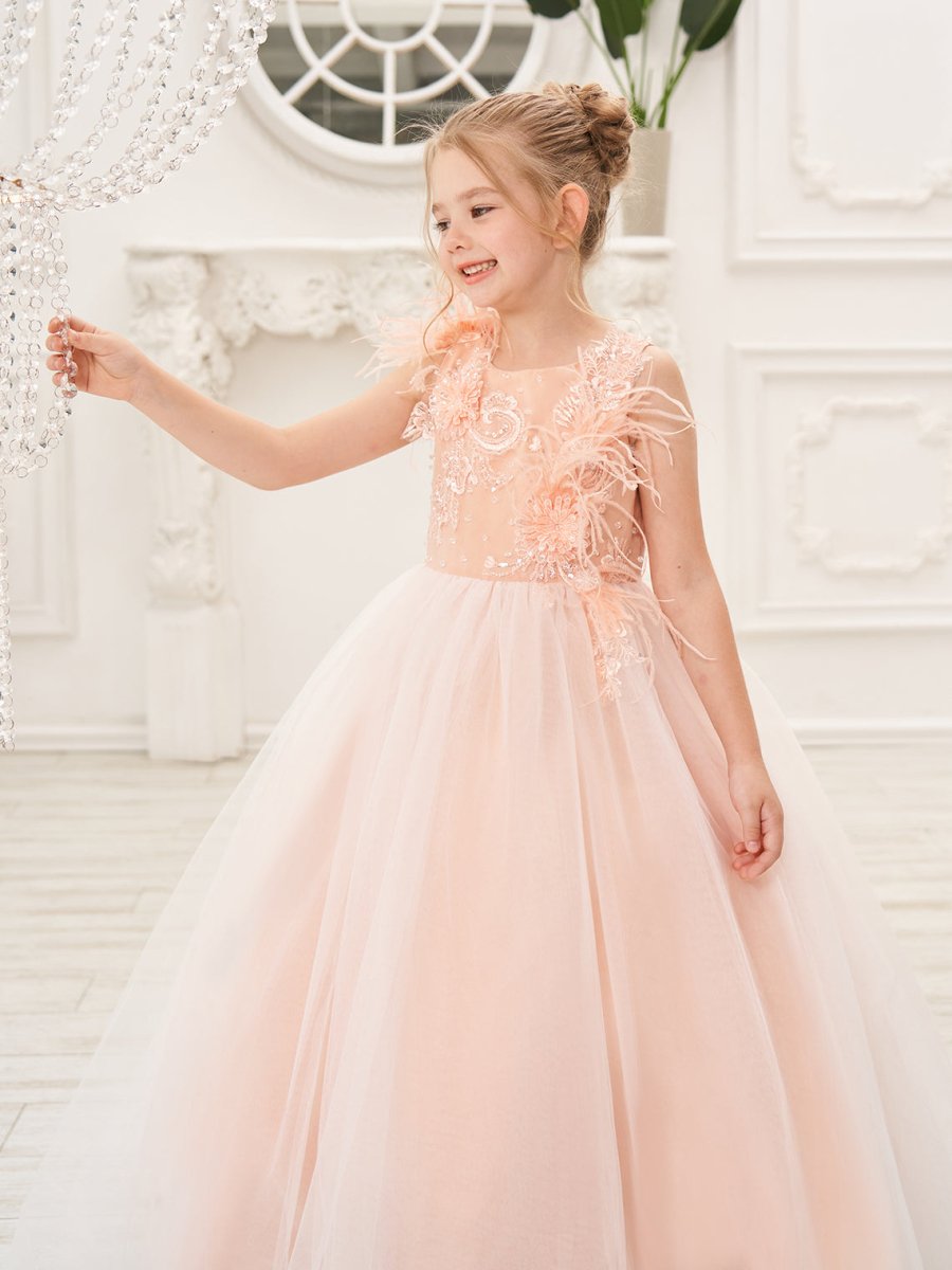 NumberSea - Ball - Gown/Princess Tulle Sweep Train Pink Flower Girl Dress