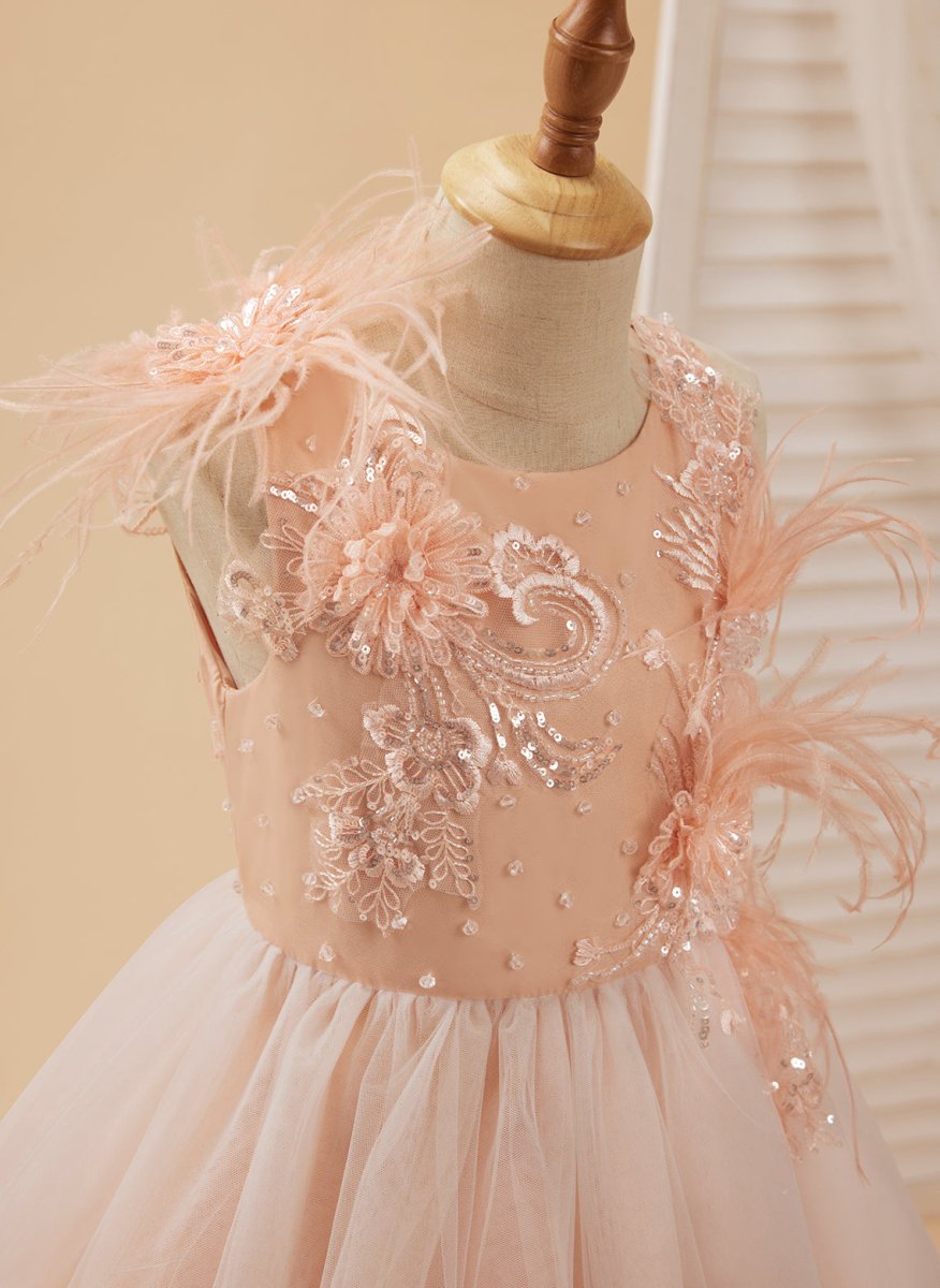 NumberSea - Ball - Gown/Princess Tulle Sweep Train Pink Flower Girl Dress