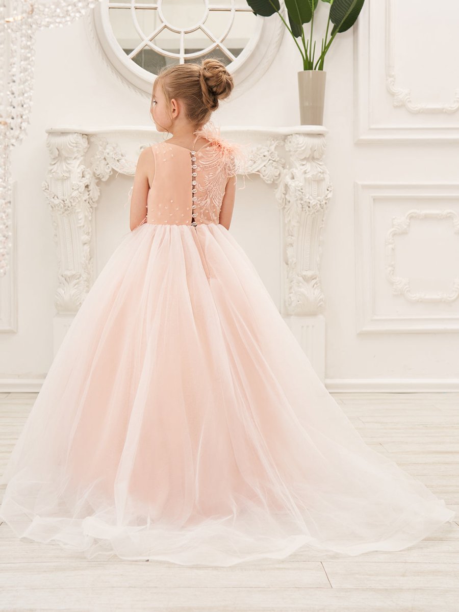 NumberSea - Ball - Gown/Princess Tulle Sweep Train Pink Flower Girl Dress