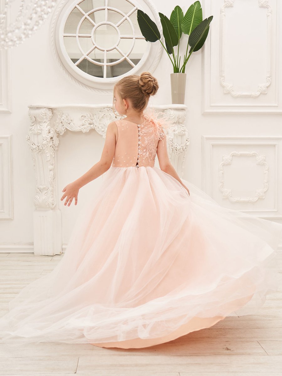 NumberSea - Ball - Gown/Princess Tulle Sweep Train Pink Flower Girl Dress