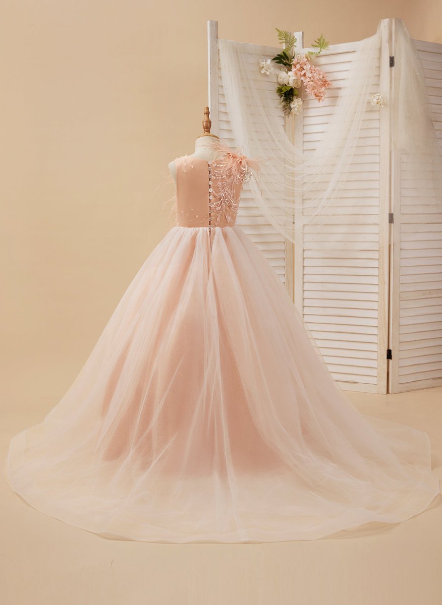 NumberSea - Ball - Gown/Princess Tulle Sweep Train Pink Flower Girl Dress