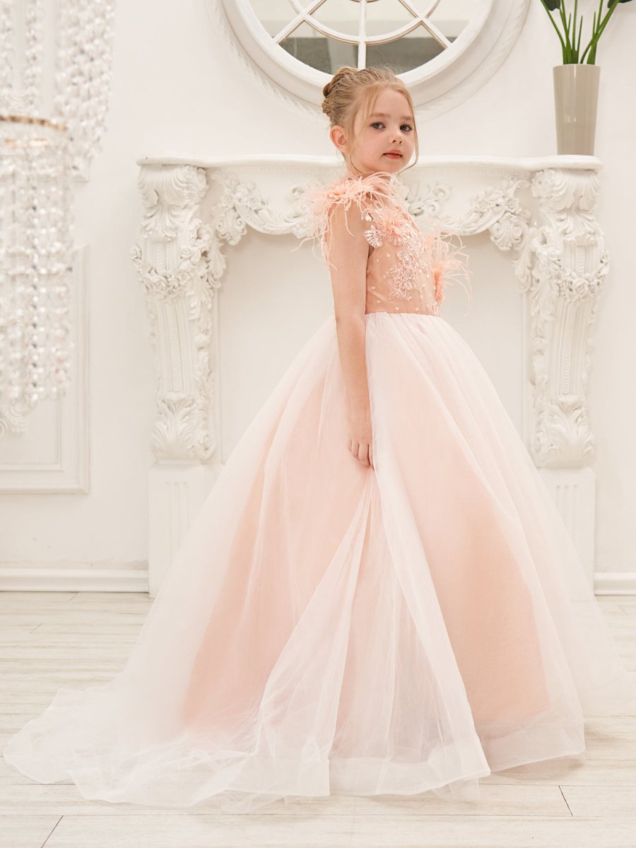 NumberSea - Ball - Gown/Princess Tulle Sweep Train Pink Flower Girl Dress