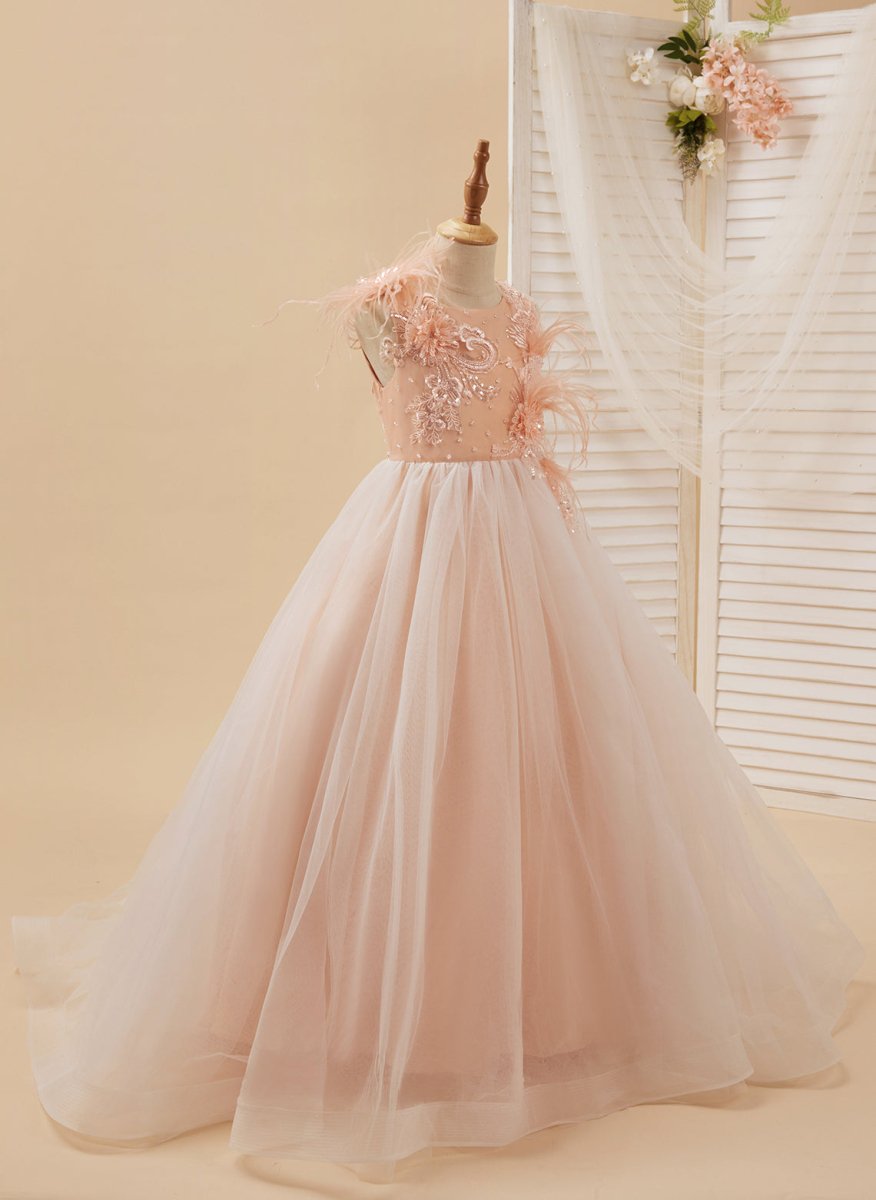 NumberSea - Ball - Gown/Princess Tulle Sweep Train Pink Flower Girl Dress