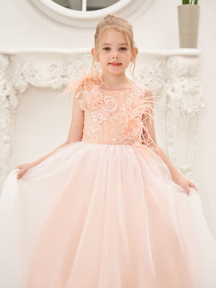 NumberSea - Ball - Gown/Princess Tulle Sweep Train Pink Flower Girl Dress