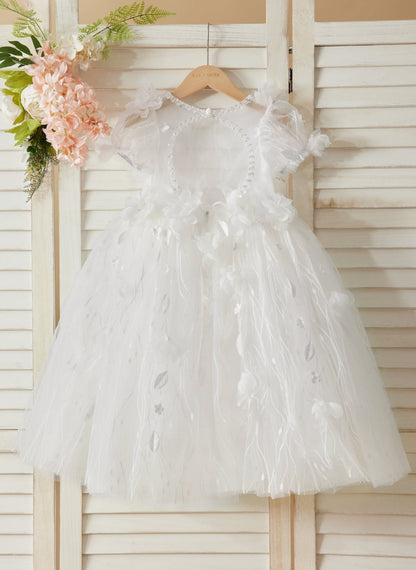 NumberSea - Ball - Gown/Princess Tulle Tea - length White Baby Girl Dress