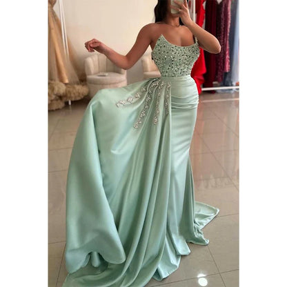 NumberSea - Bateau Strapless Beaded with Side Slit Party Prom Evening Dress